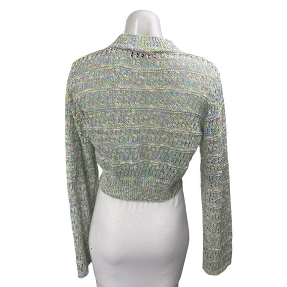 Zara Women Green Purple Knit Long Sleeve Mock Neck Cropped Sweater Top Size M - Picture 2 of 4